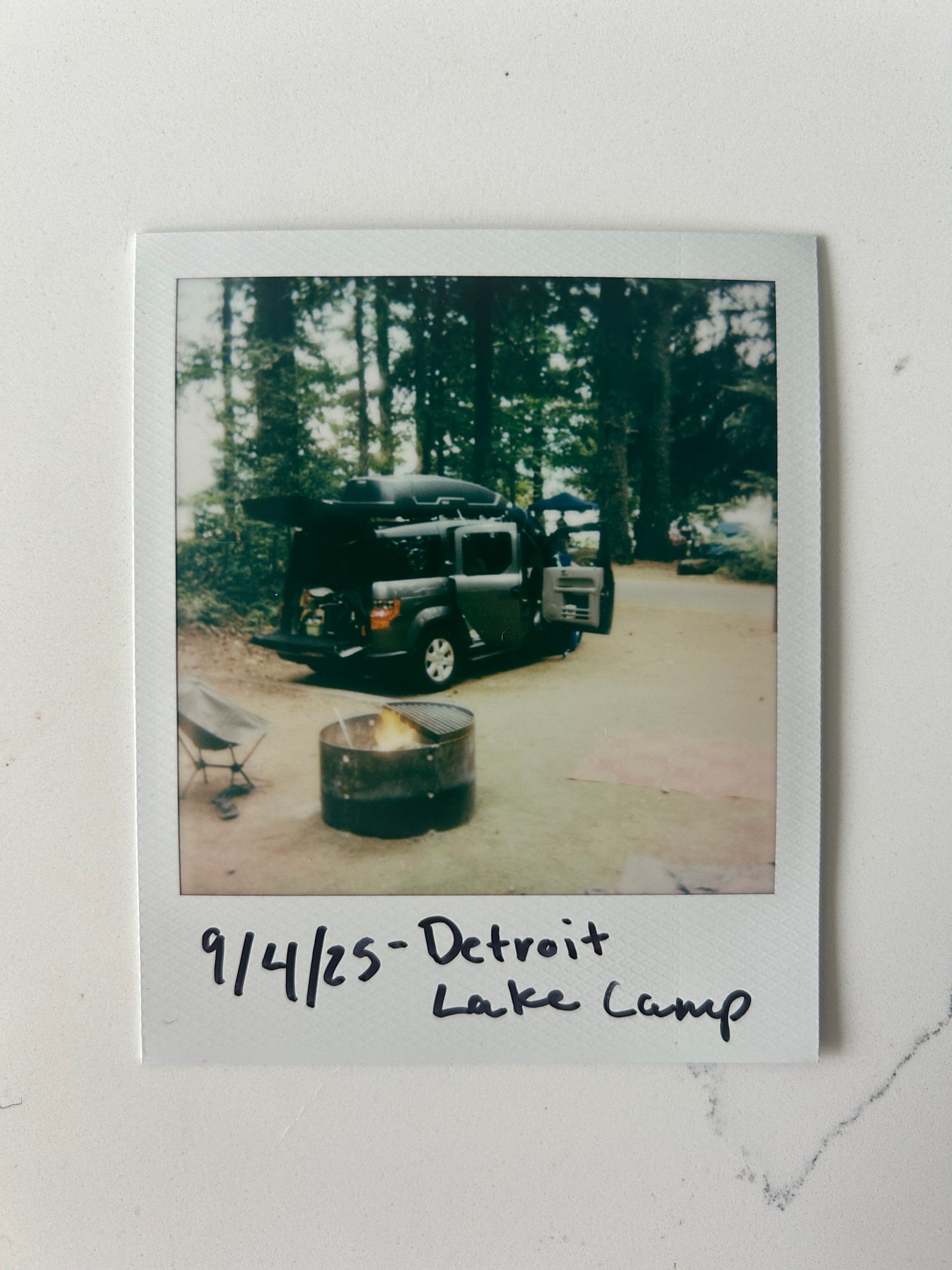 RV rental alternative: A customized Honda Element, equipped for camping at Detroit Lake Camp, 9/4/25, with a cozy fire pit.