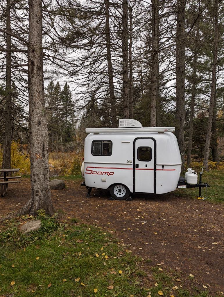 perfect for your next camping adventure.|White Scamp travel trailer