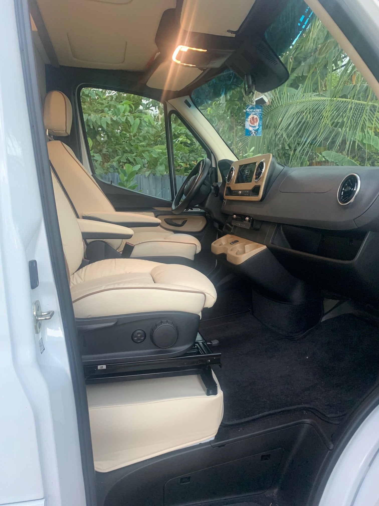 ready for adventure.|Spacious RV rental interior with cream leather seats