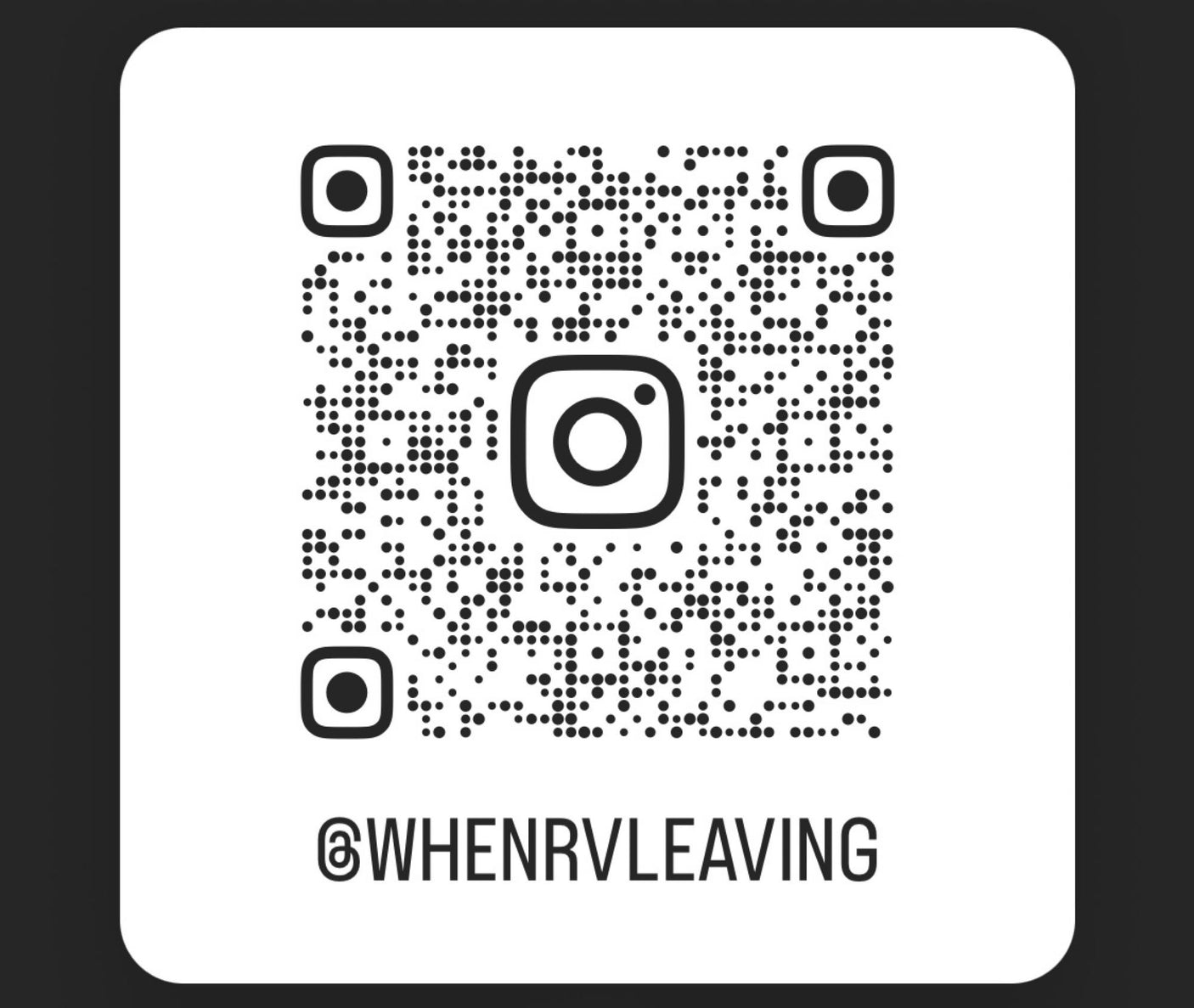 Scan this QR code to follow @WHENRVLEAVING on Instagram for RV travel and rv rental insights.