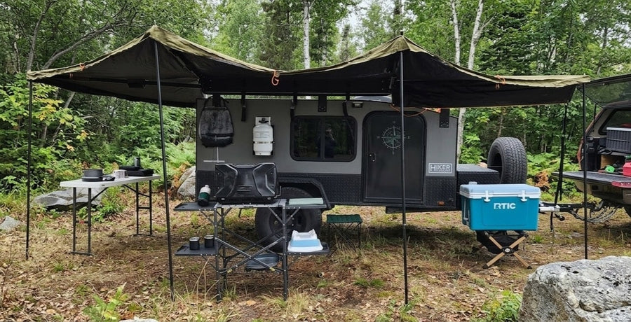 Experience outdoor adventure with this Hiker rv rental. A fully equipped camping trailer with an awning