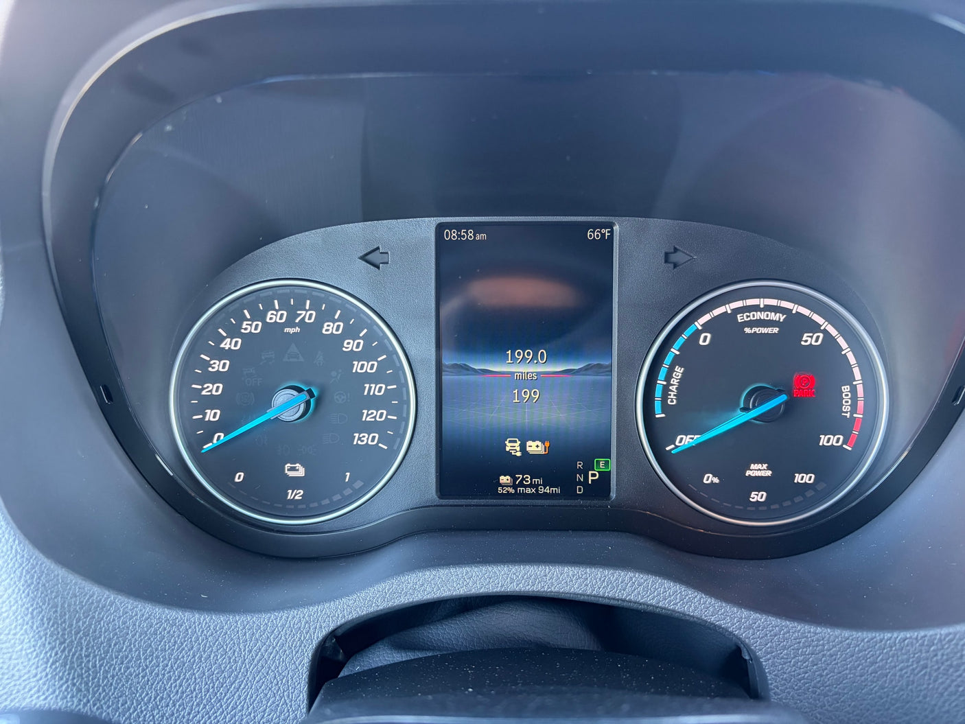 showing the dashboard & steering wheel from the driver's seat
