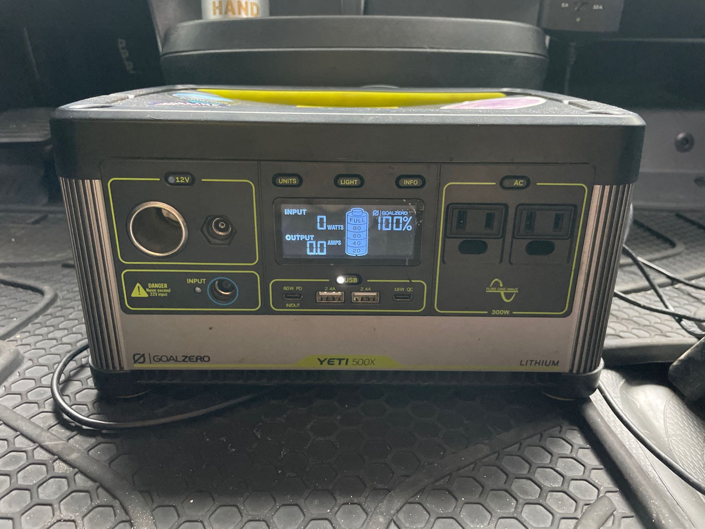 Goal Zero Yeti 500X portable power station, 100% charged, ready for your RV rental adventure. Great for off-grid power needs.