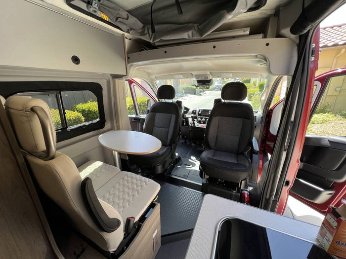 revealing a compact interior with dining