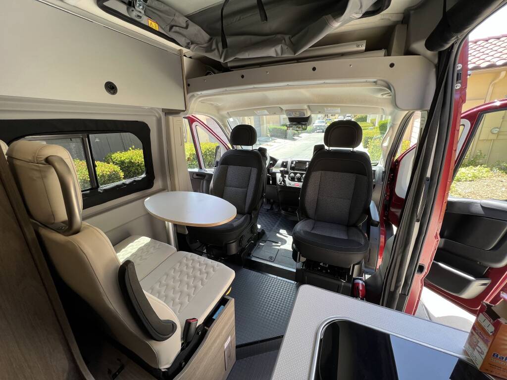 revealing a compact interior with dining