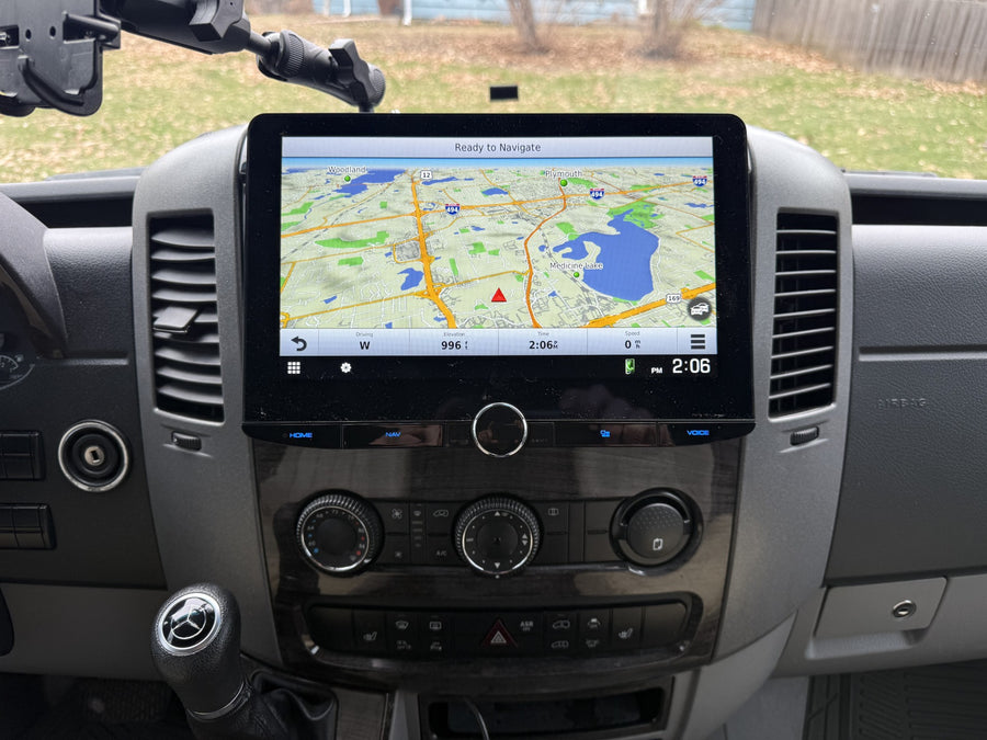 parked under cloudy skies.|Inside an RV rental