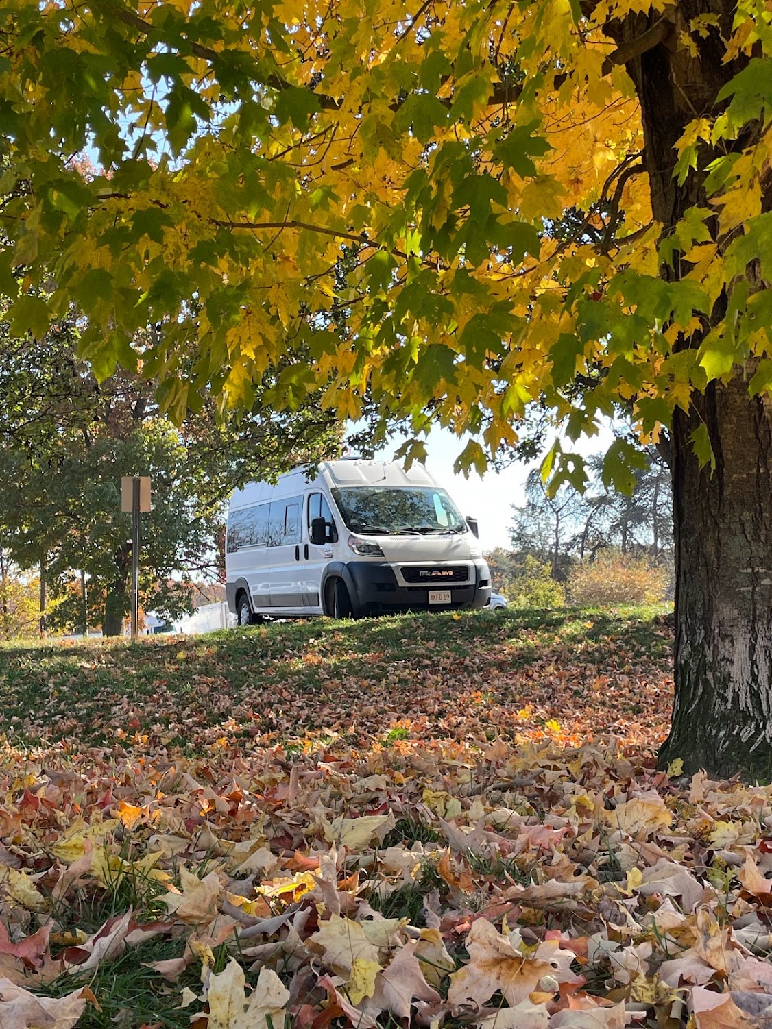 and fabric seat.|Spacious white Ram ProMaster van with large side windows and roof rack
