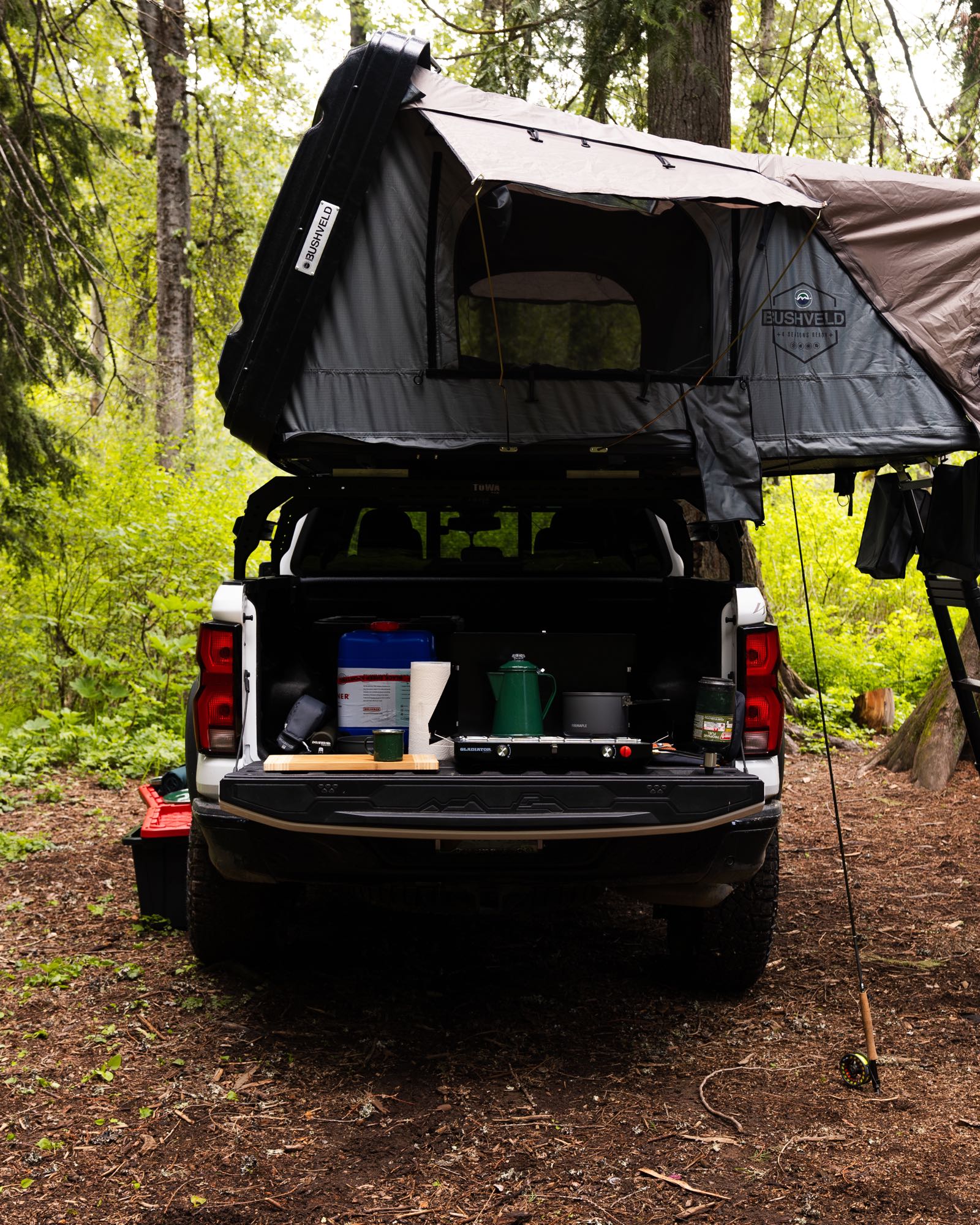 ready for serene forest camping.|Enjoy outdoor cooking with a portable stove