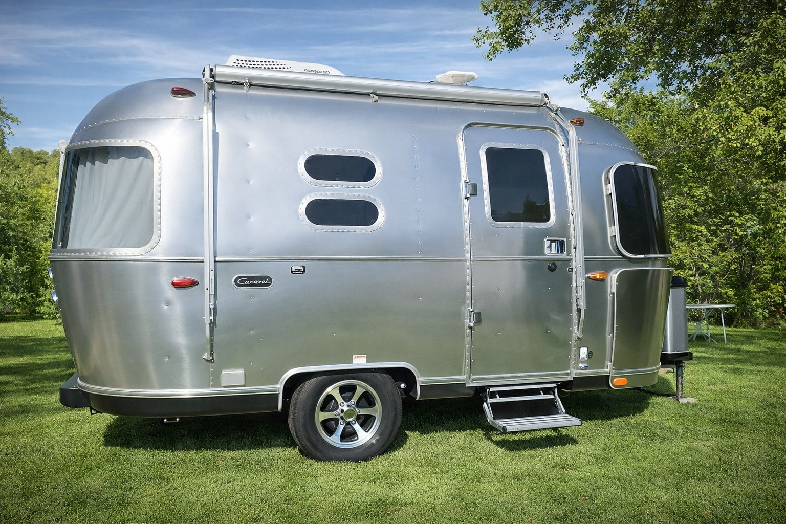 offering a perfect camping escape.|Floor plan of a compact RV rental