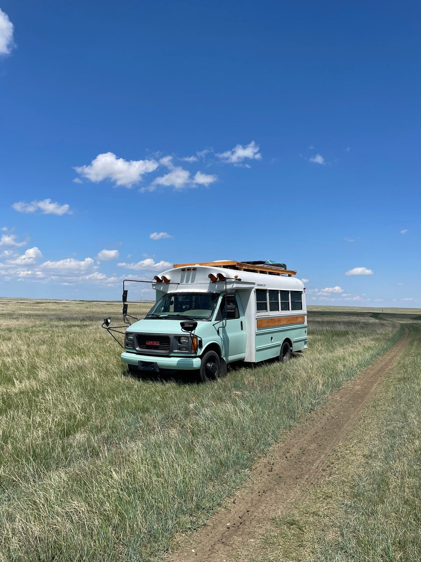 This unique light green Skoolie RV