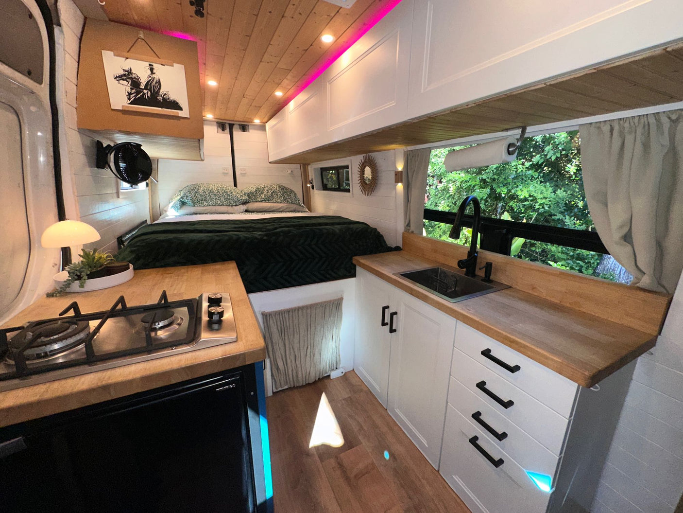 with the morning sun illuminating a beautiful mountain landscape outside.|Majestic mountain views over vast fields from an RV rental