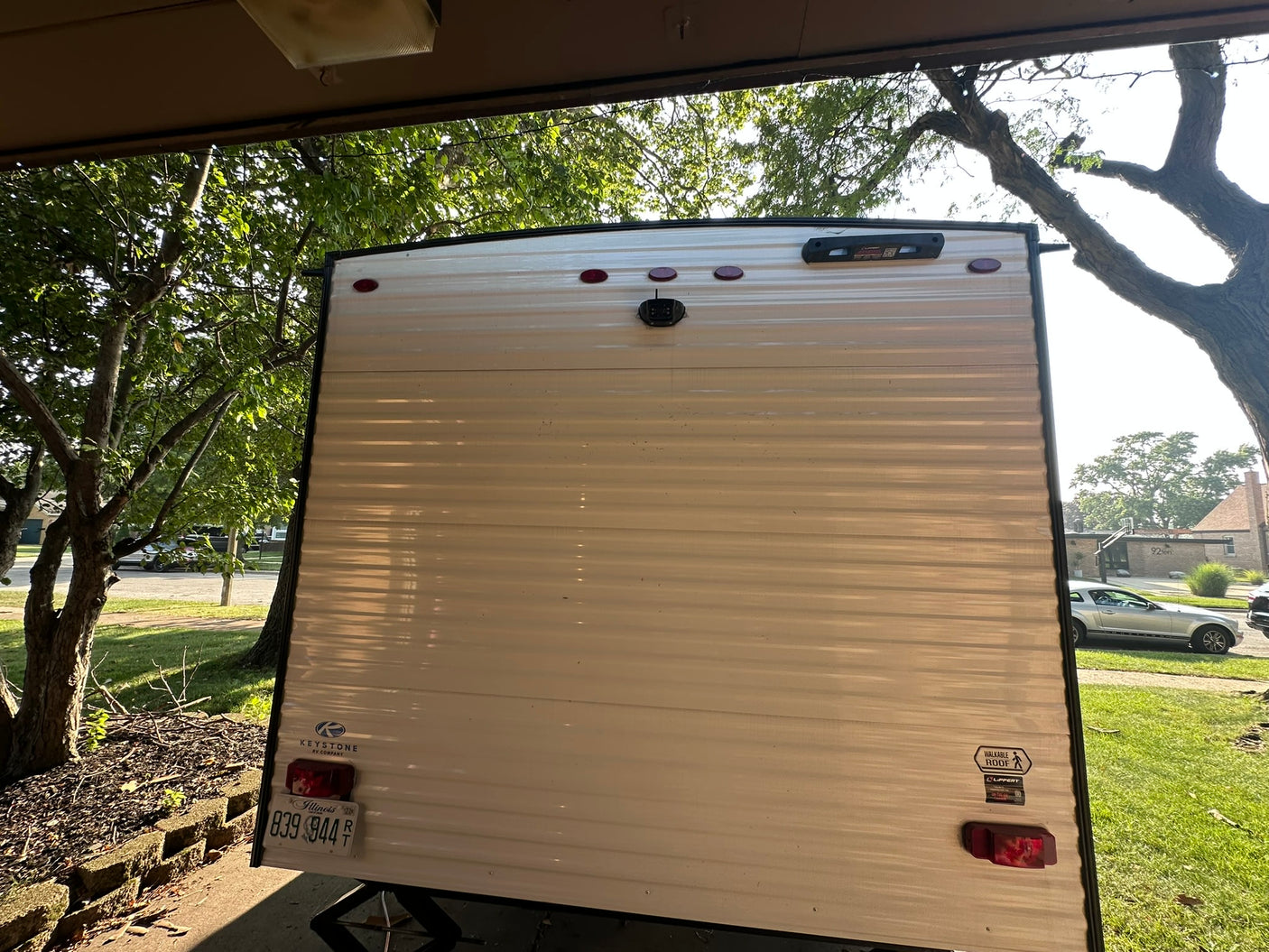 ready for camping.|Front of a Coleman travel trailer