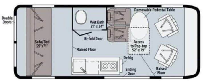 and driver's cabin. Ideal for road trips.|Cozy RV rental bed with a soft plaid blanket and pillows. Enjoy nature from your comfortable camper.|Compact RV rental interior featuring a full bathroom with shower and toilet — photo 2
