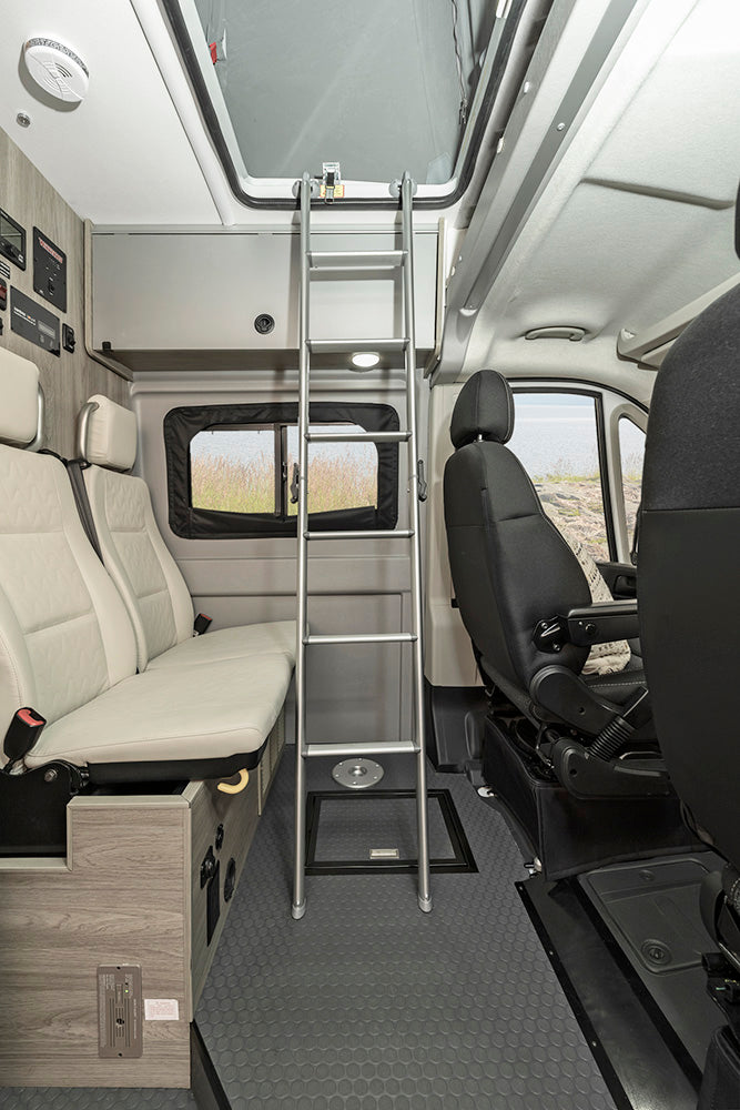 and spacious rear area.|This 2021 Solis 59PX RV rental floor plan details its clever Murphy bed
