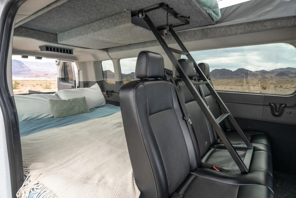 offering cozy sleeping options.|Inside this RV rental