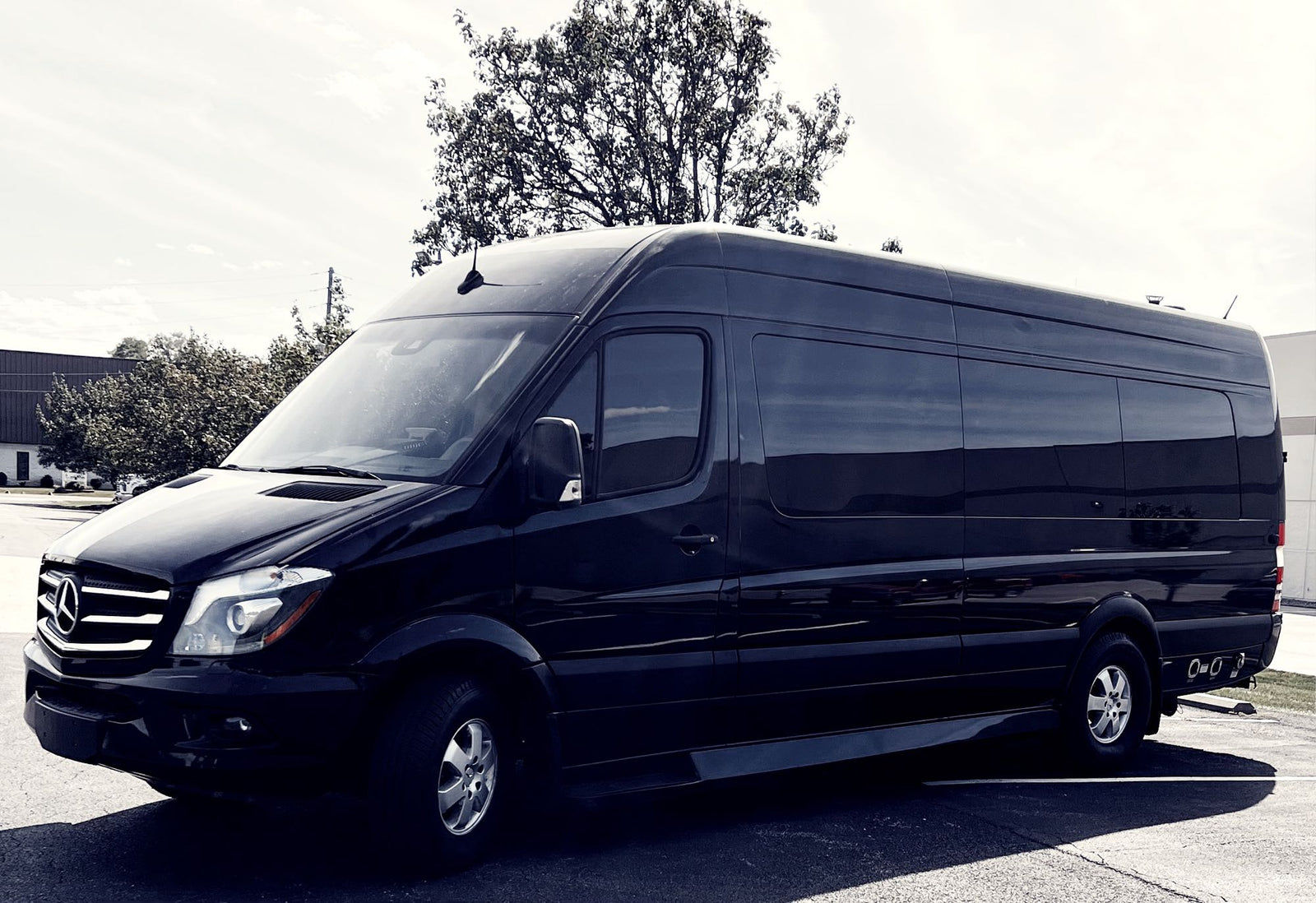 perfect for RV rental adventures or luxury group travel.|Black Mercedes Sprinter luxury van available for RV rental