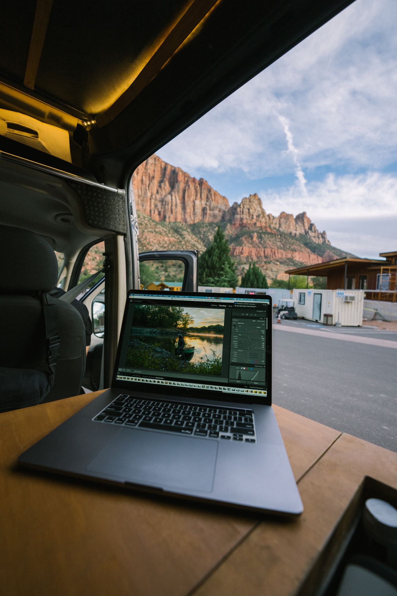 fully equipped for comfort and productivity – ideal for an RV rental.|Yamaha adventure motorcycles and an RV rental are set up on salt flats
