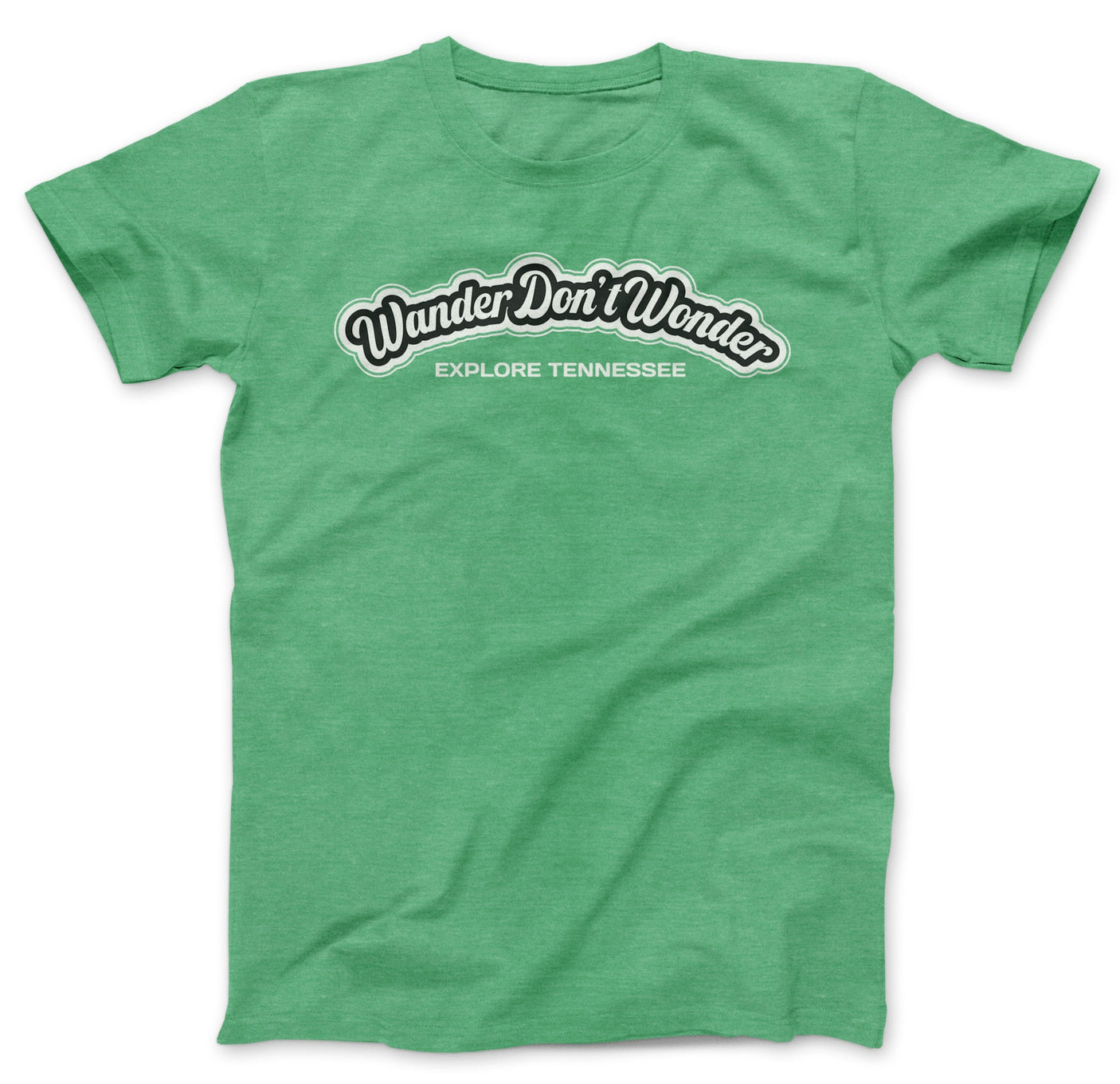 Green "Wander Don't Wonder Explore Tennessee" T-shirt, perfect for your RV rental journey.