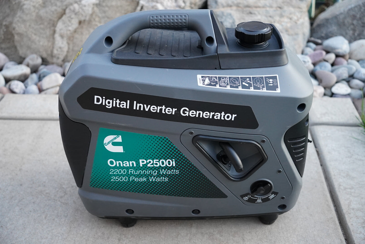 This portable Cummins Onan P2500i digital inverter generator is ideal for RV rental power, offering 2200 running watts.