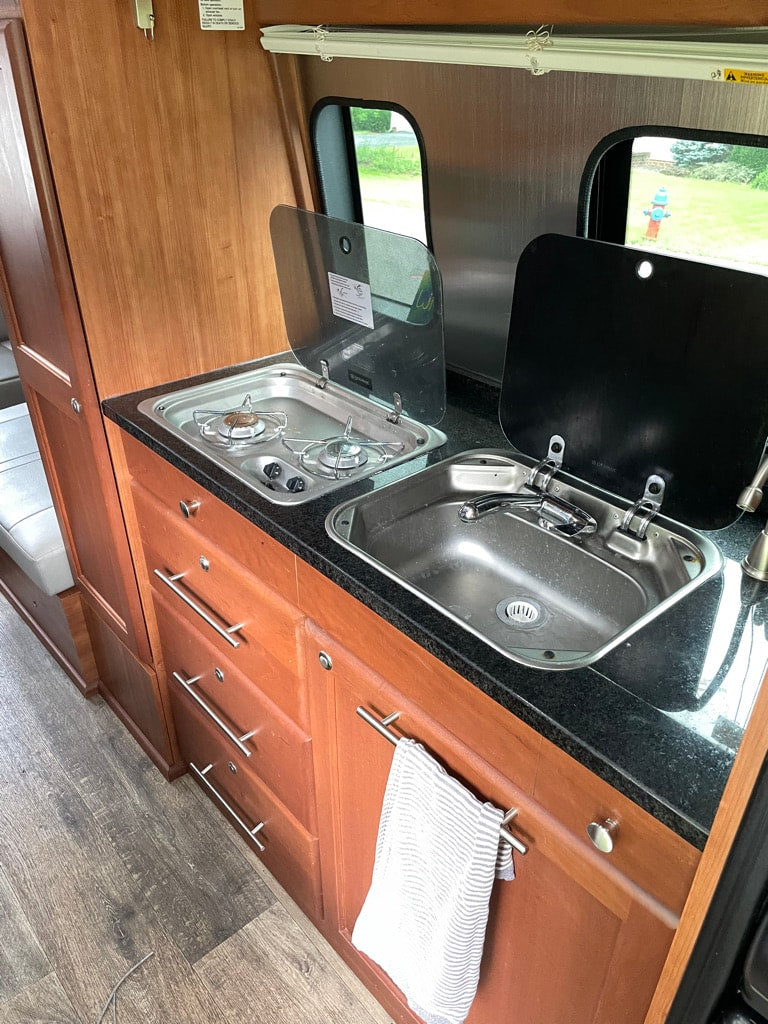 and a floor table mount.|Inside an RV rental: driver's cockpit with dashboard