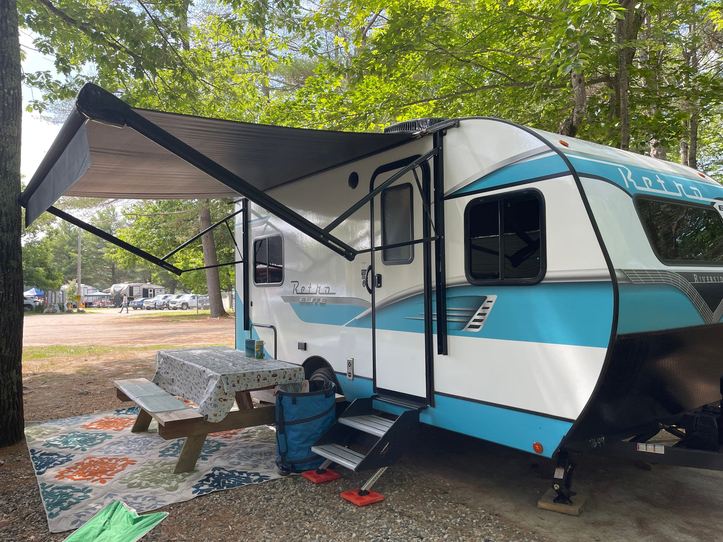 An RV rental with an extended awning