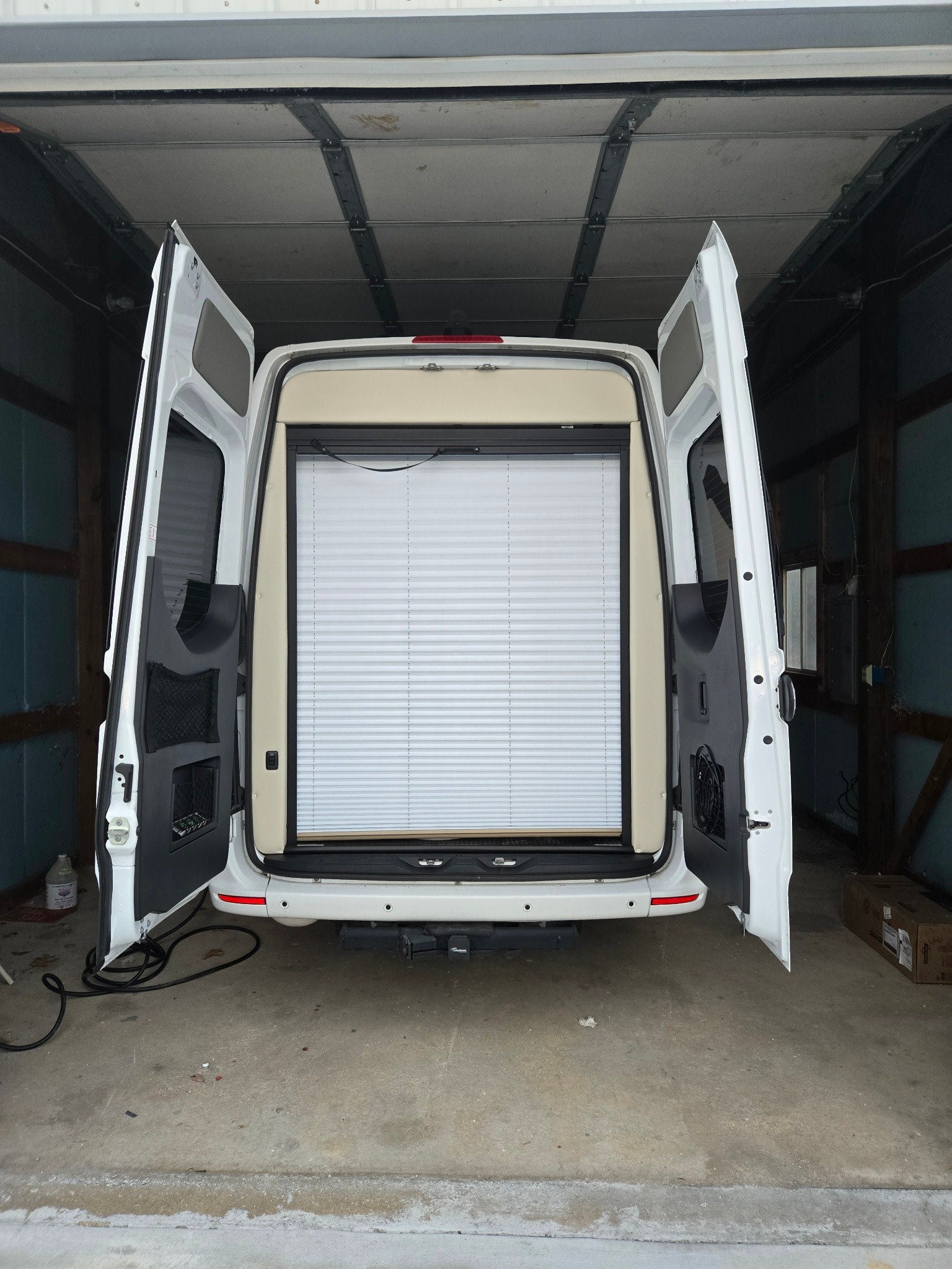 perfect for storage.|RV rental closet: view inside a small wardrobe with a tension rod