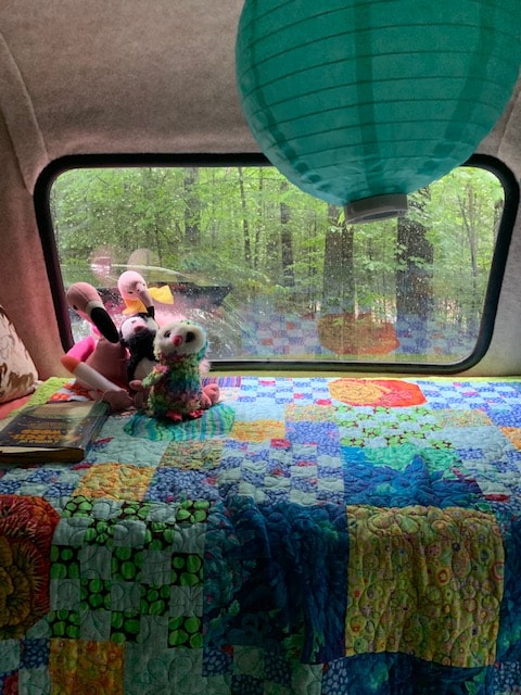 and decorative lanterns. Perfect for your next adventure.|Inside an RV rental