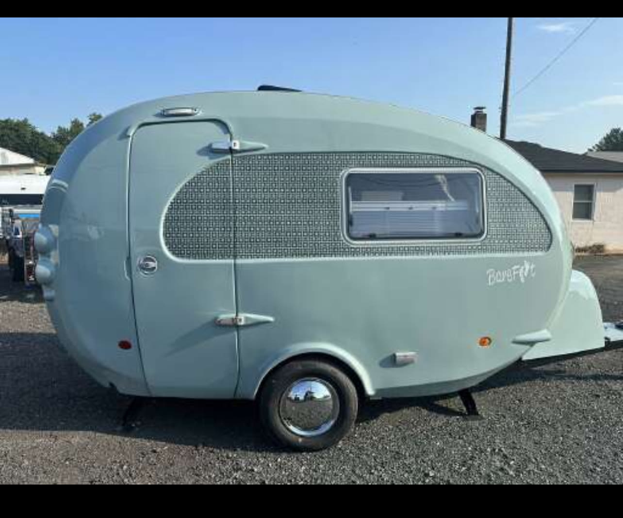 Light blue Barefoot vintage travel trailer
