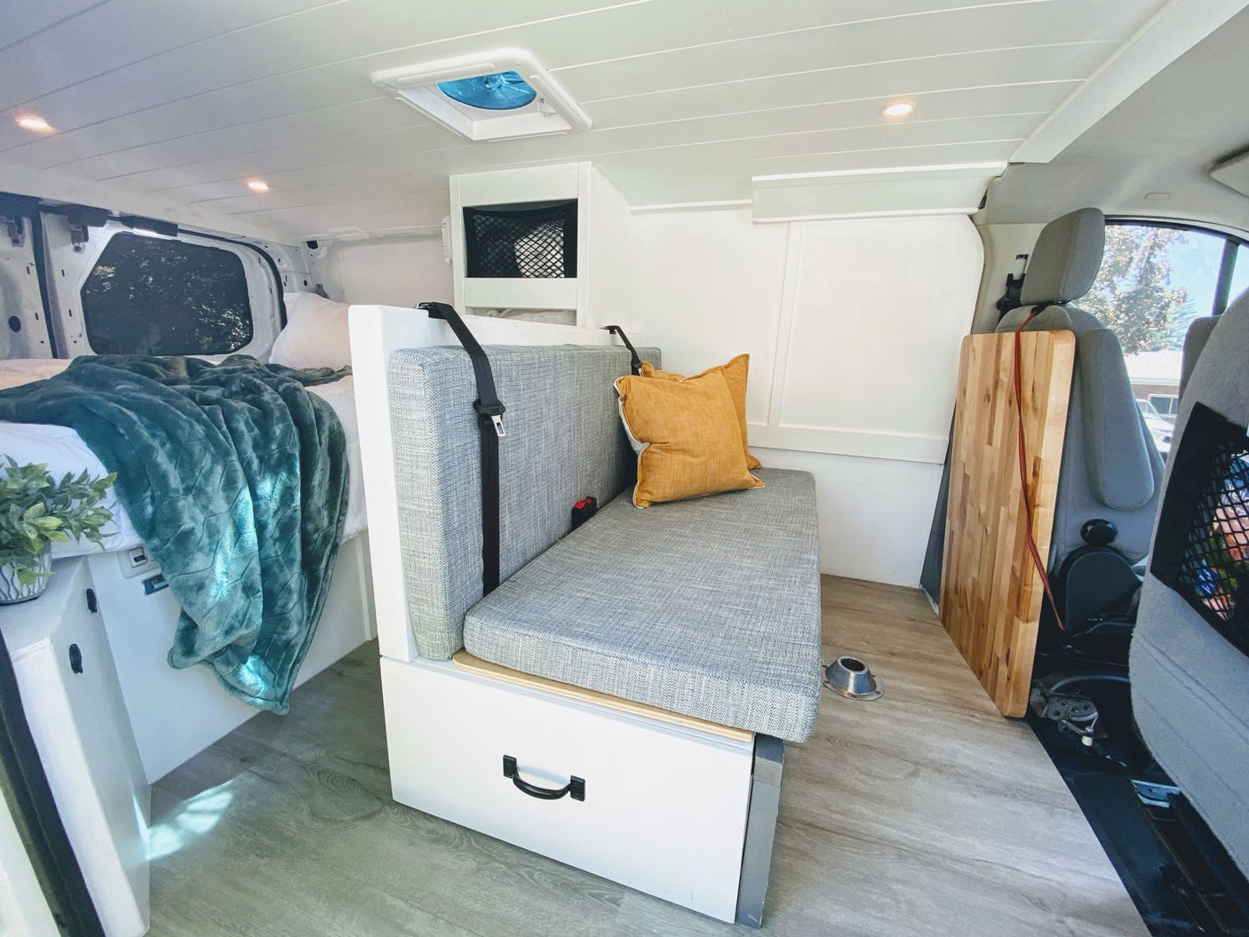 ready for travel adventures.|Modern RV rental interior: spacious seating