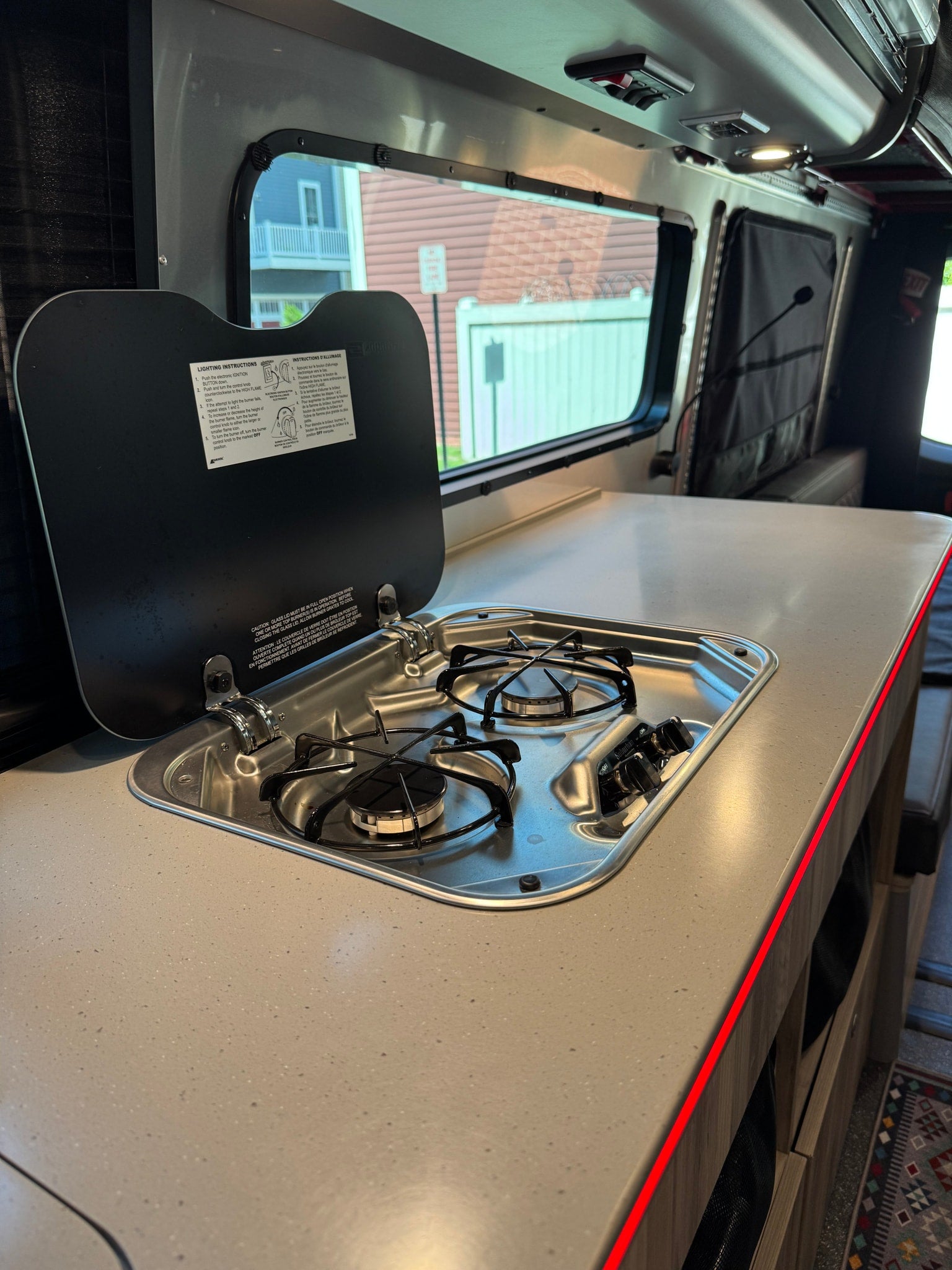 and dog beds out in Virginia.|This RV rental kitchen features a built-in