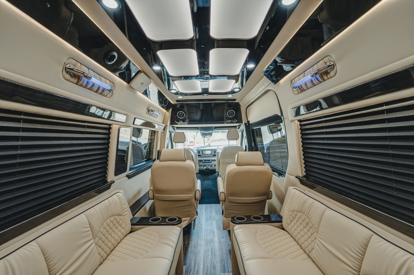 Luxury rv rental interior with plush seating
