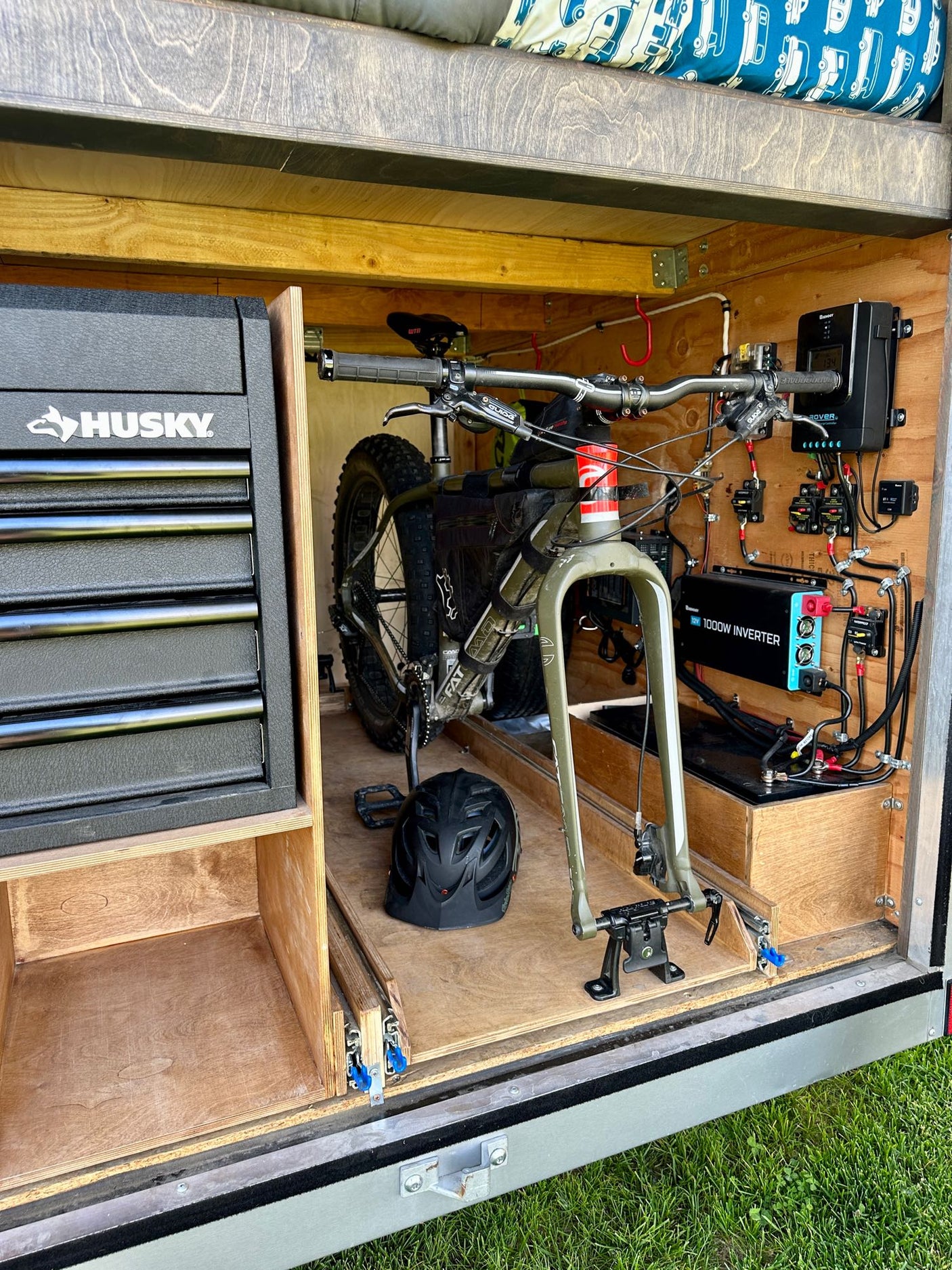and folding table.|RV rental under-sink plumbing: pump
