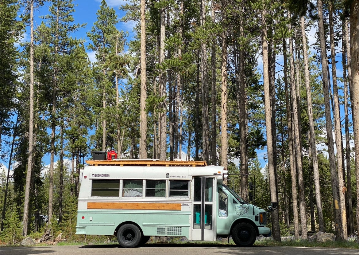 and comfy beds offer a charming tiny home on wheels experience.|Skoolchella