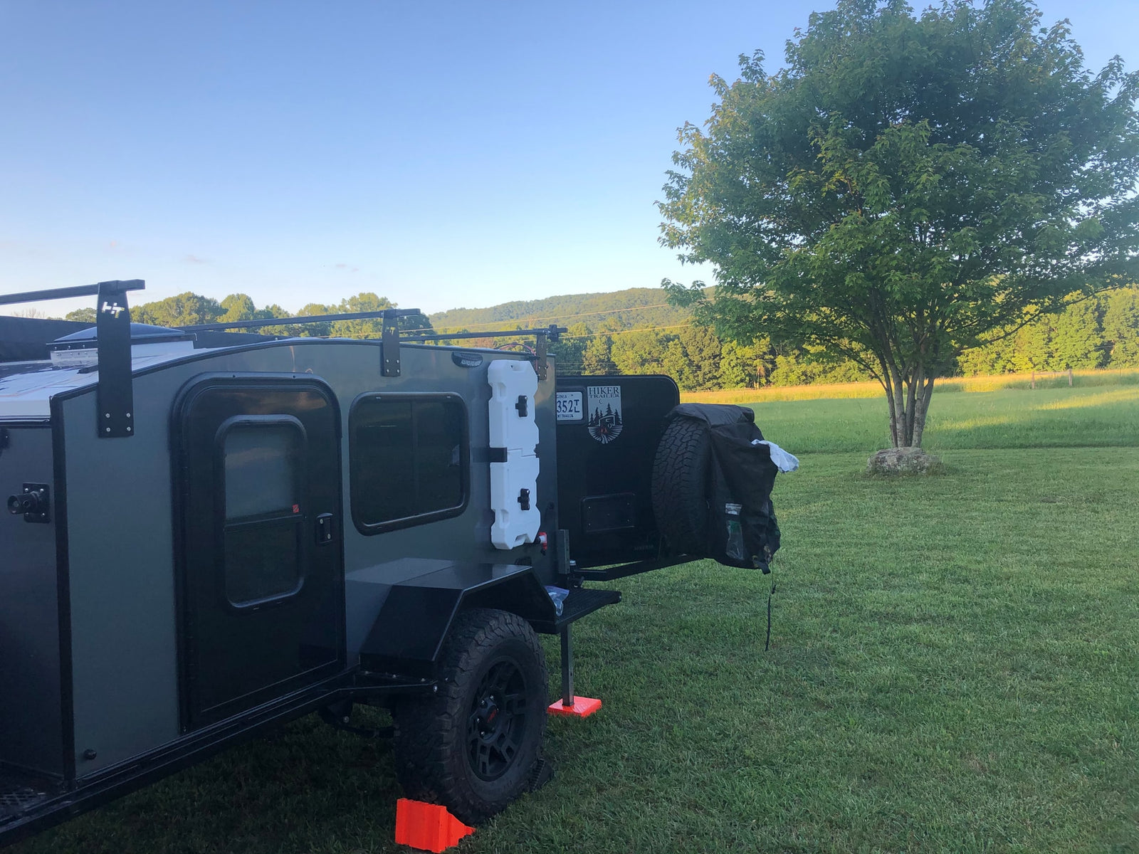 perfect for camping.|Camping trailer setup featuring a Hiker Trailer