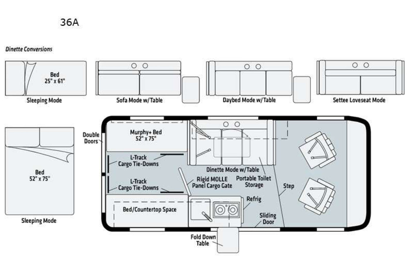 and smart storage for your adventures on the road.|Inside an rv rental: an open refrigerator shows shelves