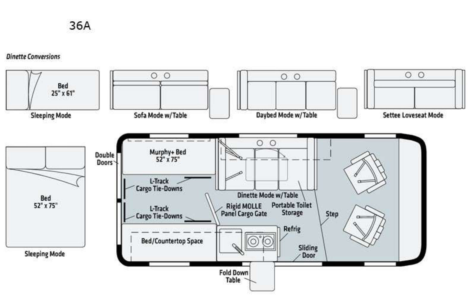and smart storage for your adventures on the road.|Inside an rv rental: an open refrigerator shows shelves