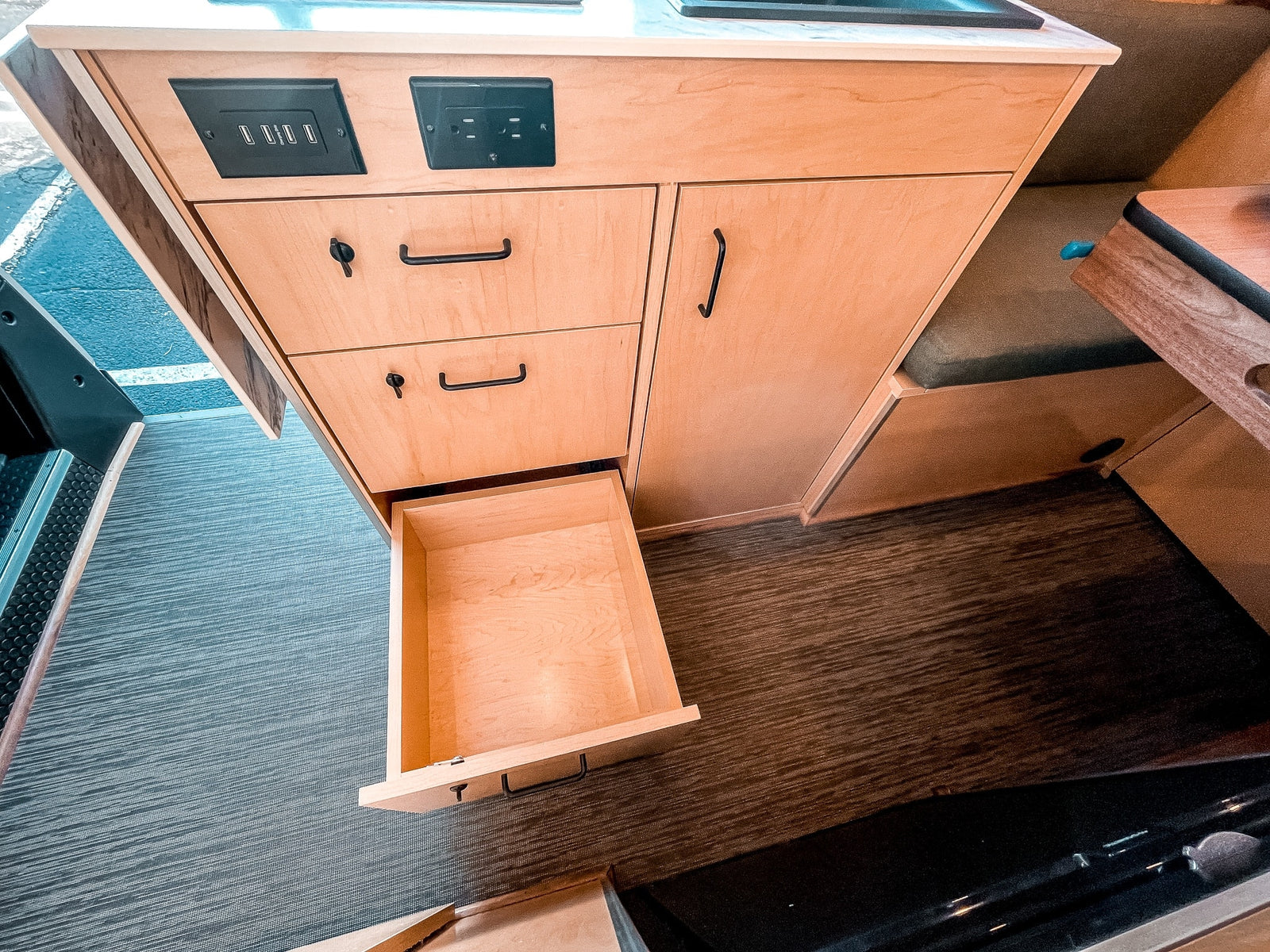 embodying a beach getaway.|Inside this modern rv rental