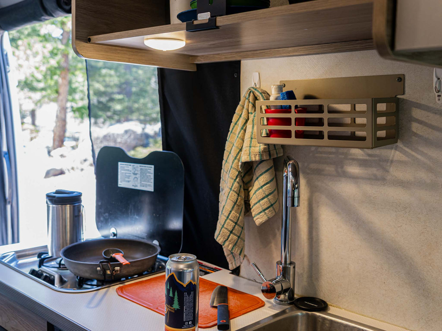 kitchen sink with a beer