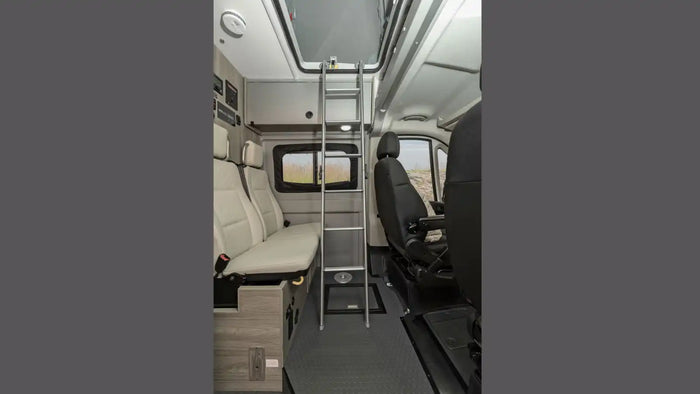 showing its passenger side.|RV rental interior: Swivel front seats