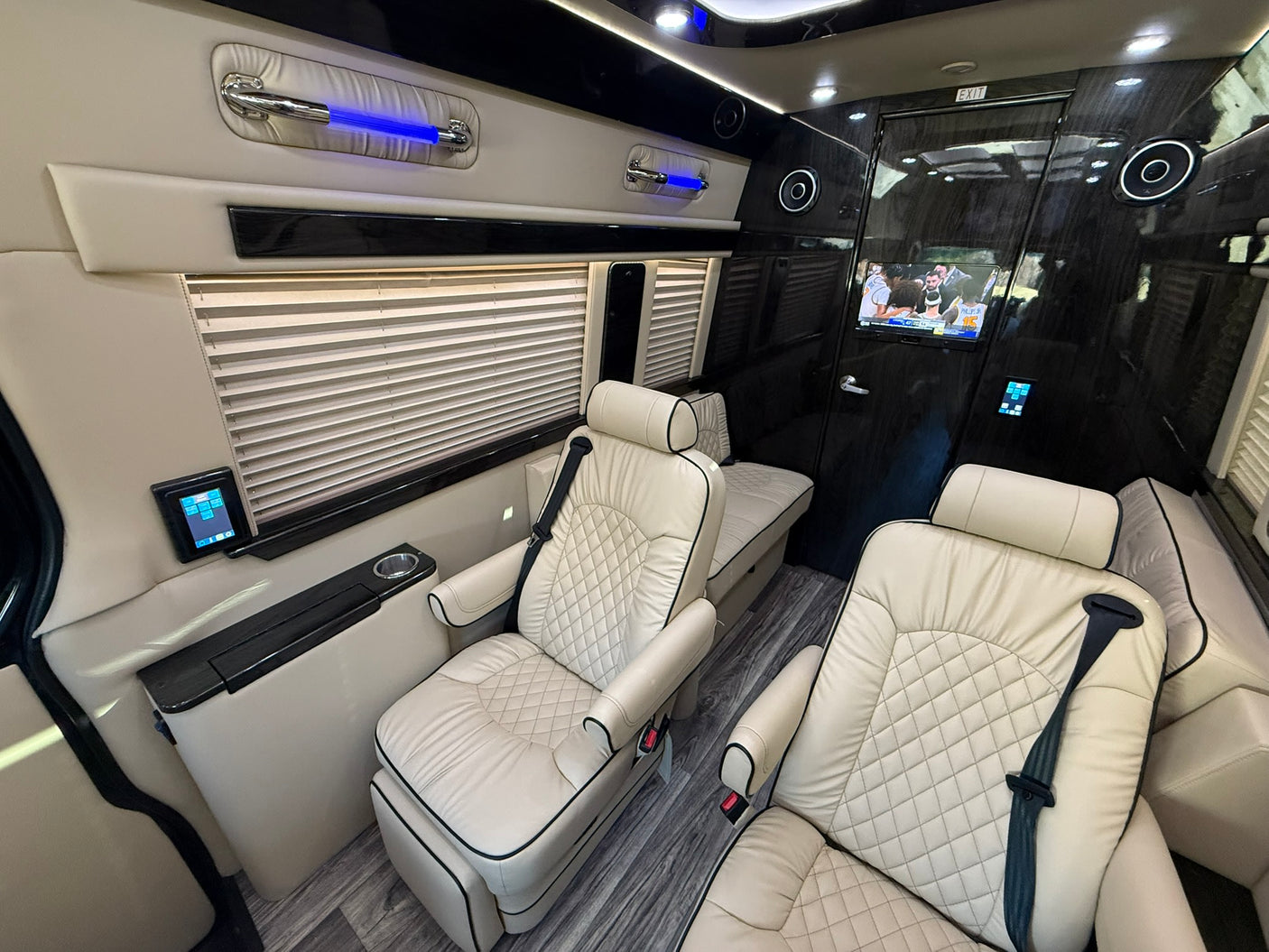and ambient lighting.|Luxurious rv rental interior