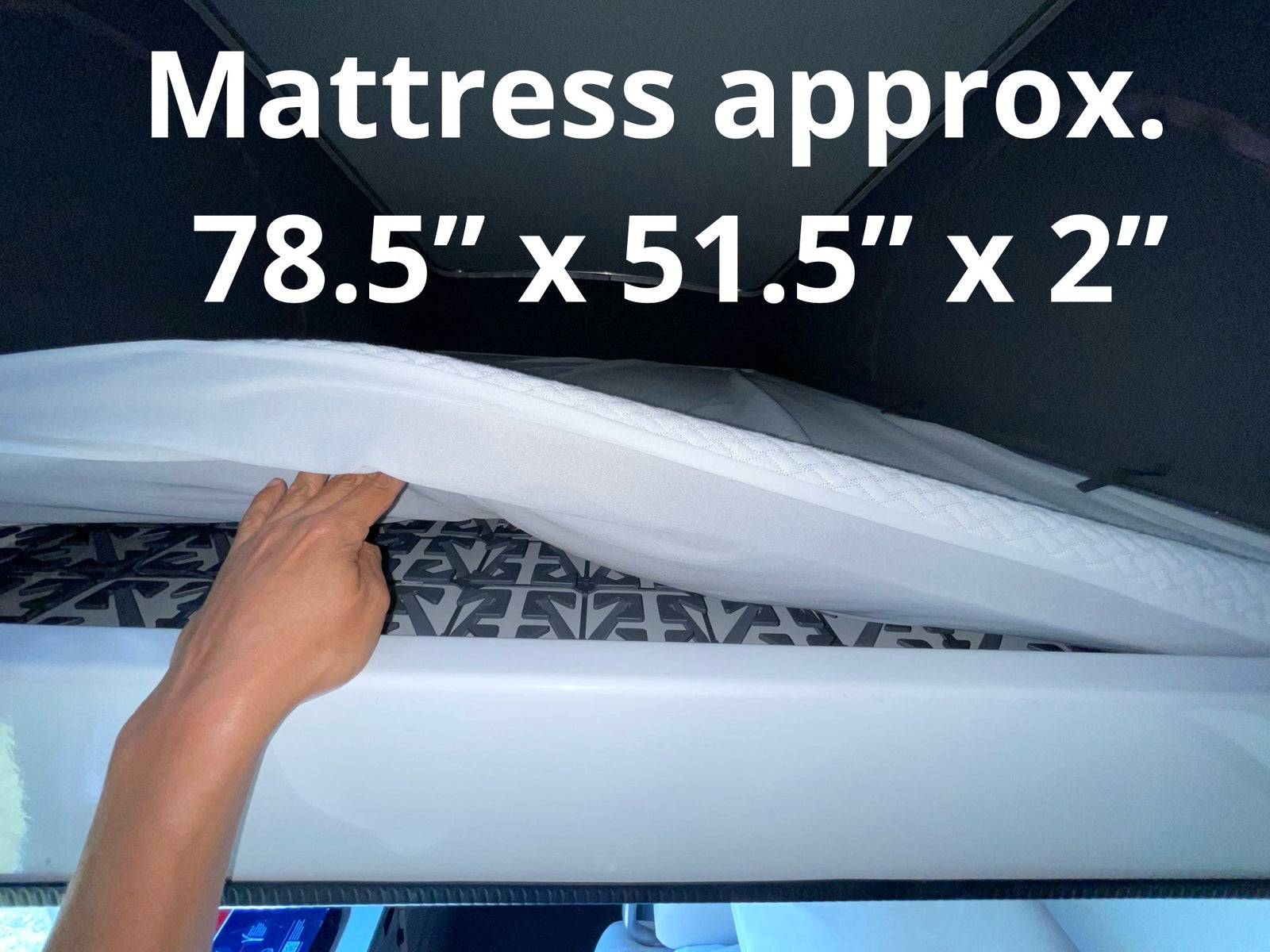 RV rental: Hand lifts 78.5"x51.5"x2" mattress for vehicle sleeping comfort.
