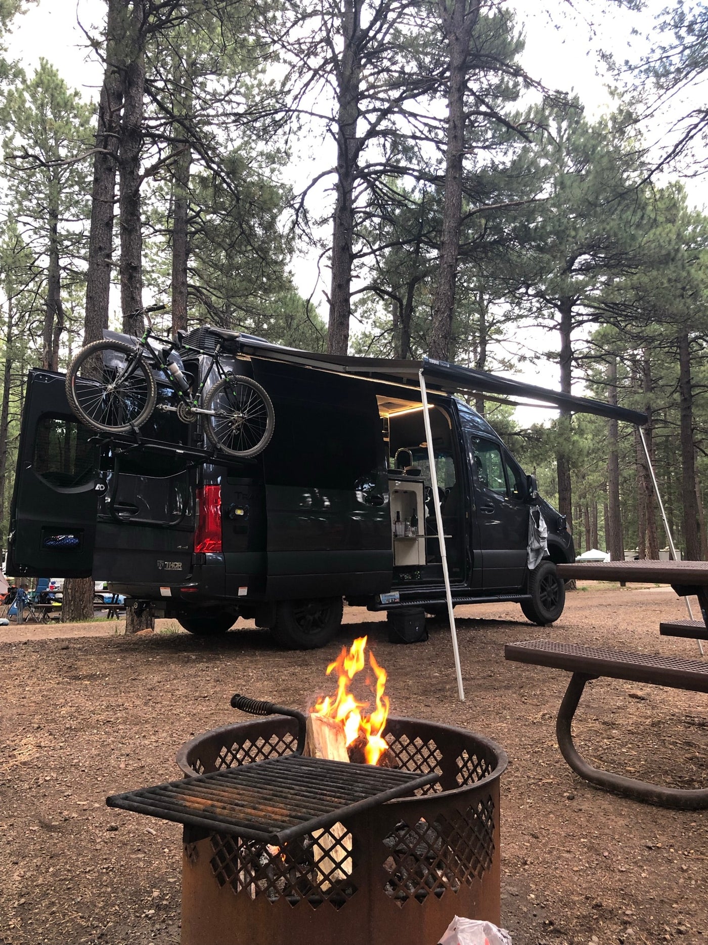 Perfect **RV rental** setup: black camper van with bike rack — photo 1