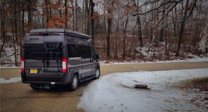 " a unique 17' RV rental camper van with a pop-top roof
