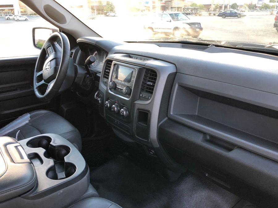 Driver's view from an RV rental truck: black dashboard