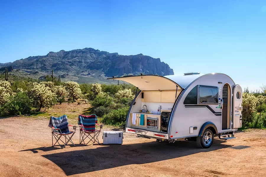 RV rental ready for adventure: Teardrop trailer with open kitchen