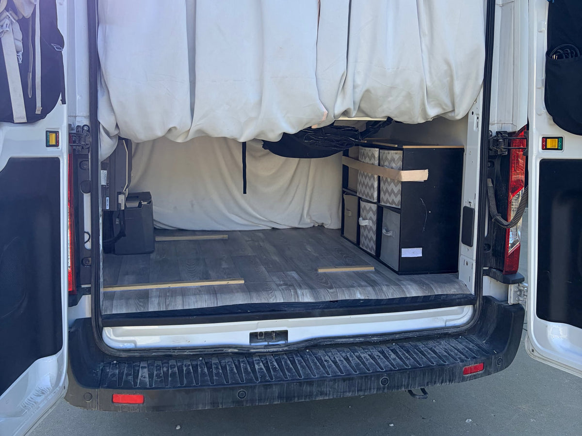 and portable fridge for mobile living.|Efficient RV rental kitchen featuring a stainless steel sink — photo 9