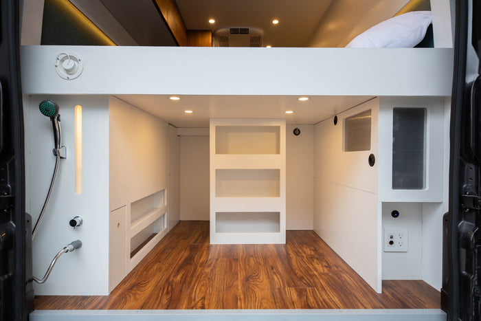 side door open to reveal a modern kitchen