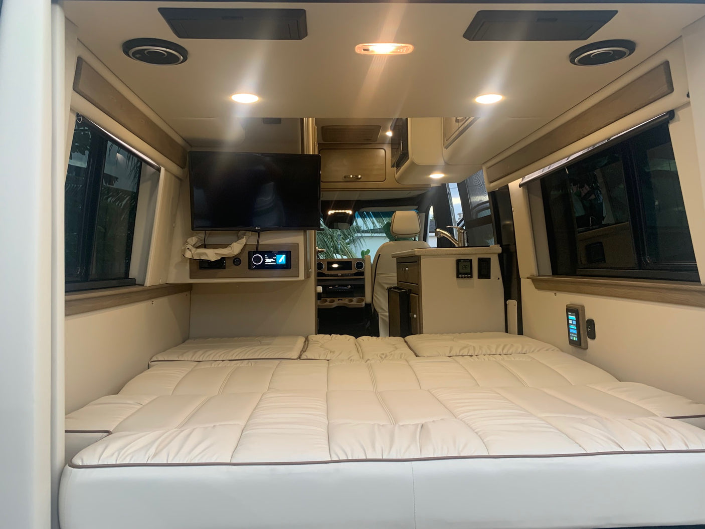 seen from the open passenger door. Ideal for road trips.|Mercedes-Benz RV rental interior