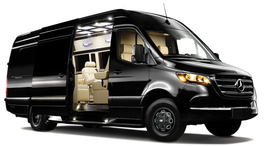 Black luxury Mercedes Sprinter van for RV rental