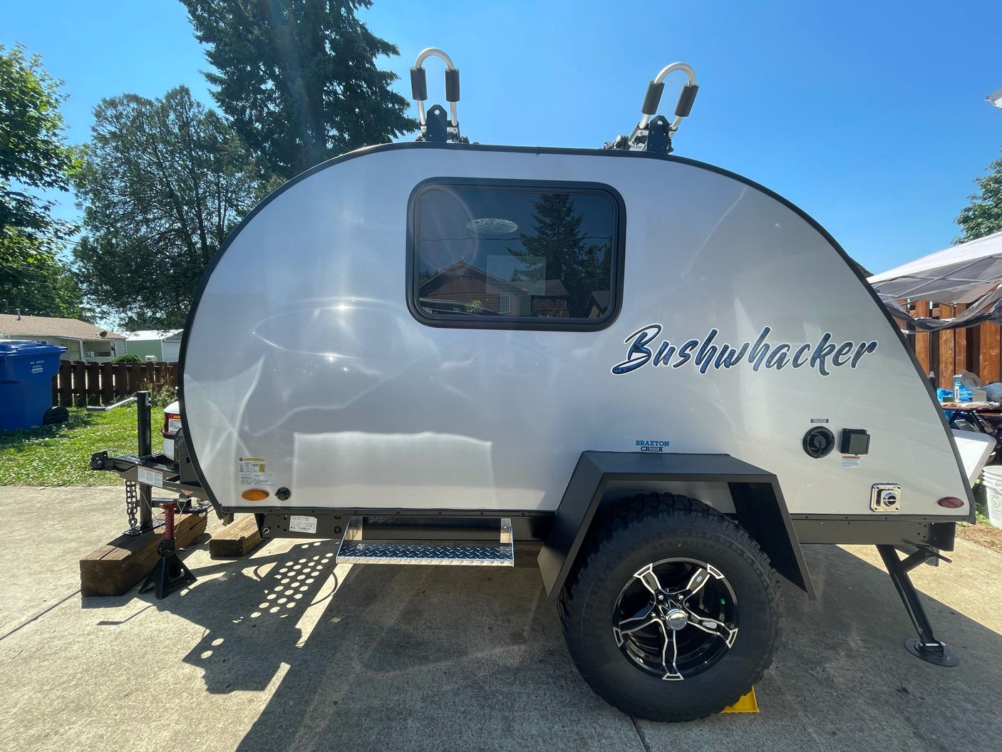 awning extended.|A Bushwhacker 10 SS teardrop RV rental